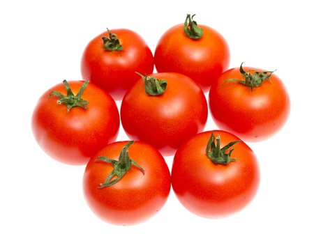 Red tomatoes isolated on whiteの写真素材