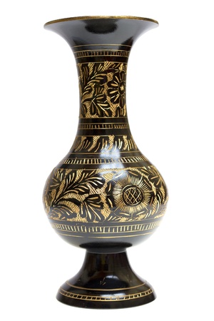Vintage metal vase on a white backgroundの写真素材