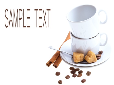 coffee beans, cup, isolated on white backgroundの写真素材