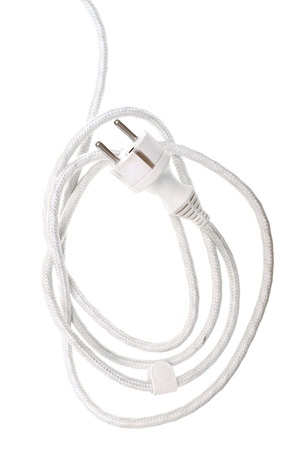 White electric cable isolated on whiteの写真素材