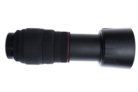 the camera lens on a white backgroundの写真素材