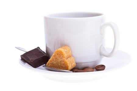 coffee beans and cup isolated on white backgroundの写真素材