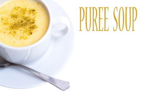 puree soup with vegetables on white backgroundの写真素材