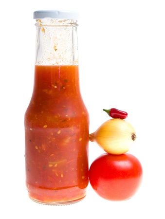 Ketchup, tomato sauce on whiteの写真素材