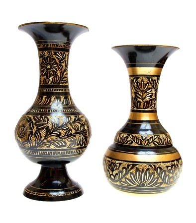 Vintage metal vase on a white backgroundの写真素材