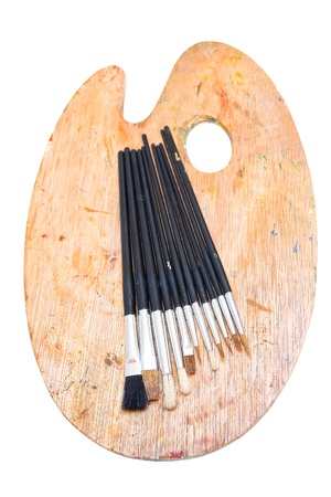 Palette with oil paint and brushesの写真素材