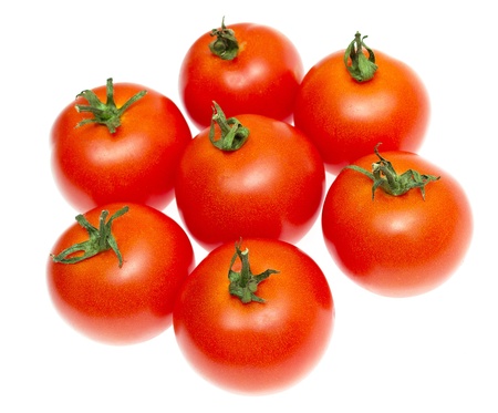 Red tomatoes isolated on whiteの写真素材