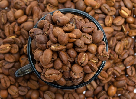 coffee beans in a cupの写真素材