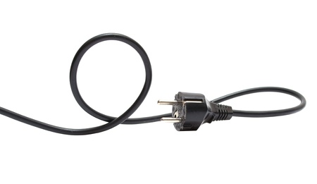 Black electric cable isolated on whiteの写真素材