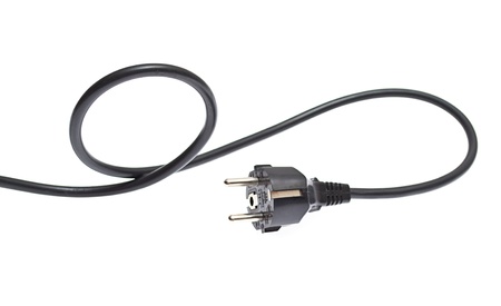 Black electric cable isolated on whiteの写真素材