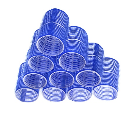 blue curlers isolated on a white backgroundの写真素材