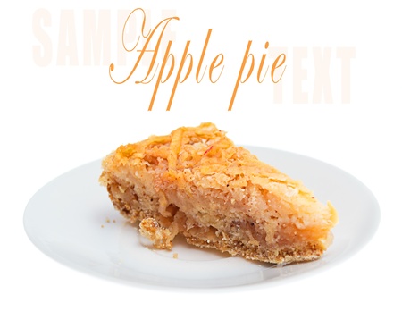 fresh apple pie on a white plate with sample textの写真素材