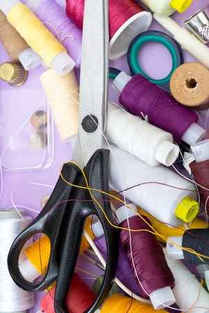still life various sewing accessories in the schemeの写真素材
