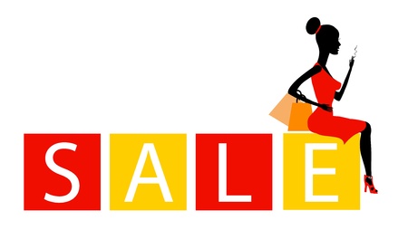 big sale concept with a beautiful girl in vectorのイラスト素材