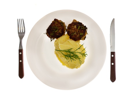 Potatoes with a cutletの写真素材