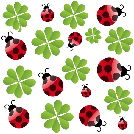 vector clover leaf with ladybird  seamless patternのイラスト素材