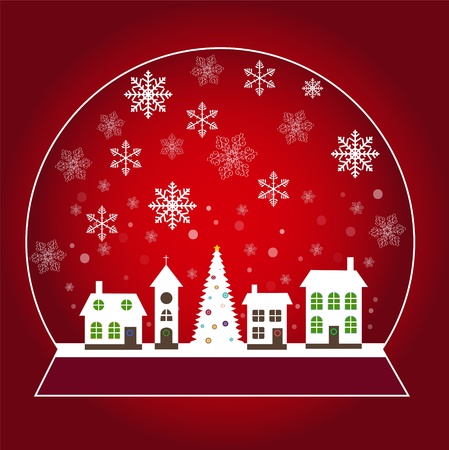 Christmas Snow globe with a beautiful little snow-covered winter town, illustrationのイラスト素材