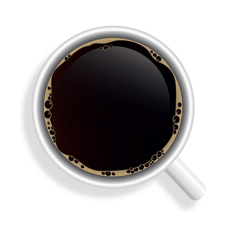 Top view of black coffee cup isolated on white background. Photo-realistic vector.のイラスト素材