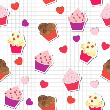 seamless pattern with cute cupcakes, vector illustrationのイラスト素材