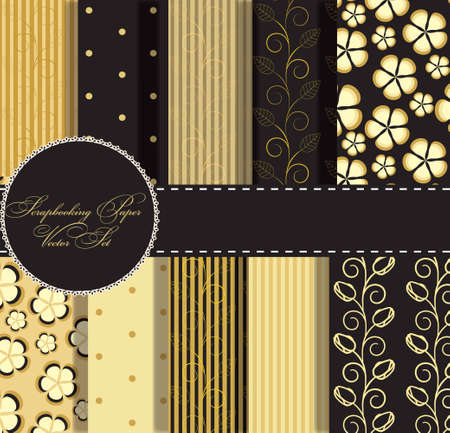 set of beaautiful vector gold and black paper for scrapbookのイラスト素材