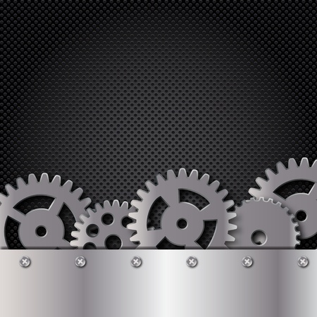 Abstract metal and glass background with frame and gears. Vector illustration.のイラスト素材