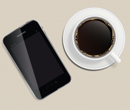 coffee cup with abstract tablet vector illustration on business themeのイラスト素材