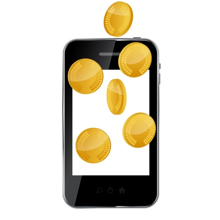 Abstract design mobile phone with gold coin money concept. vector illustration

のイラスト素材
