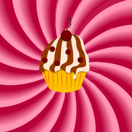 Strawberry, cream abstract hypnotic background with cupcake  vecのイラスト素材