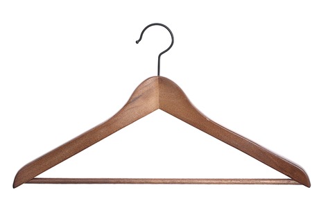 Wood hanger isolated on white backgroundの写真素材