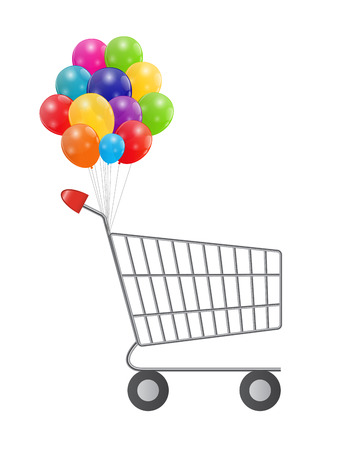 Illustration of Empty Supermarket Shopping Cart with balloonsのイラスト素材