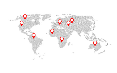 World Sketch Map Infographic Buiness Template Vector Illustrationのイラスト素材