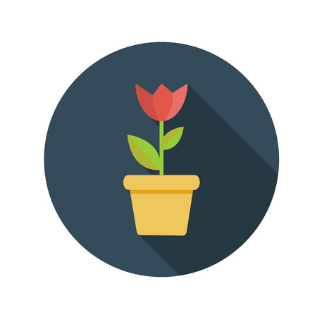 Flat Design Concept Flower in Pot Vector Illustration With Longのイラスト素材