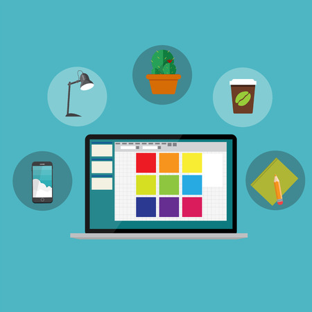 Working Place Modern Office Interior Flat Design Vector Illustrationのイラスト素材