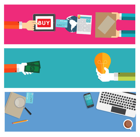 Online Shopping, Business,Working Place Modern Office Interior Flat Concept for Web Marketing. Vector Illustration. EPS10のイラスト素材