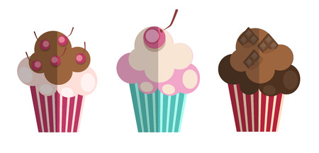 Set of Paper Flat Cupcakes. Vector Illustration