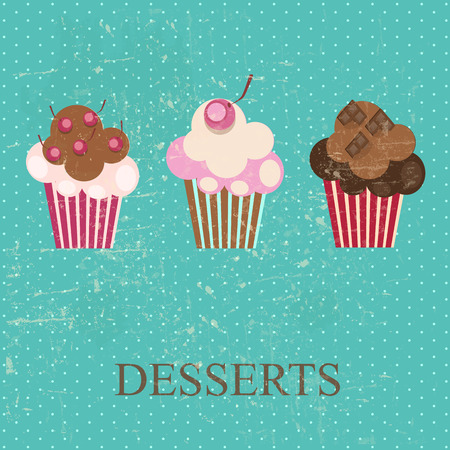Retro vintage grunge style dessert menu. vector illustrationのイラスト素材