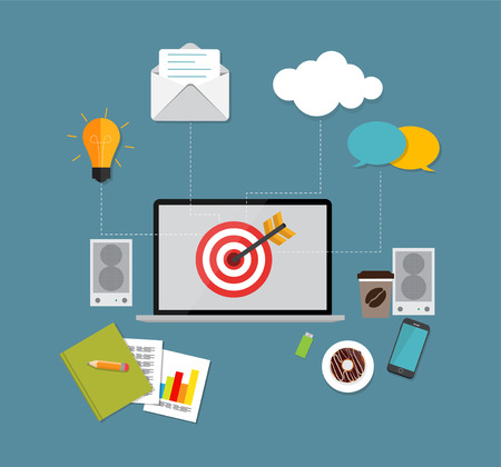 Workplace. Vector illustration. Flat computing background.のイラスト素材