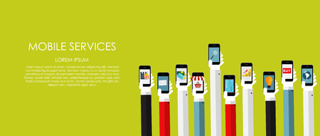 Mobile Services Vector illustration. Flat computing backgroundのイラスト素材