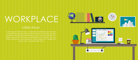 Workplace. Vector illustration. Flat computing background.のイラスト素材