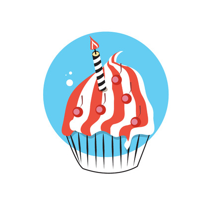 Line Icon with Flat Graphics Element of Birthday Cake Vector Illのイラスト素材