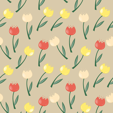 Floral Seamless Pattern Background with Tulips のイラスト素材