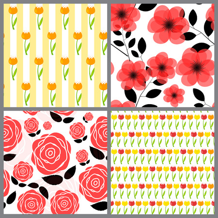 Floral Seamless Pattern Background Set Vector Illustration EPS10のイラスト素材