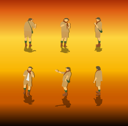 Set of Tourists in a Safari. Vector Illustration. EPS10のイラスト素材