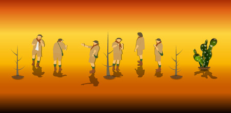 Set of Tourists in a Safari. Vector Illustrationのイラスト素材