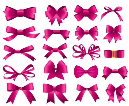Pink Ribbon and Bow Set for Design.のイラスト素材