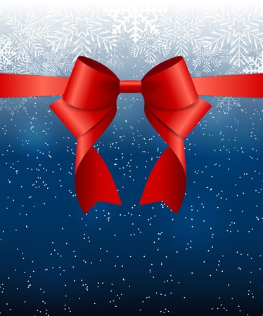 Abstract Beauty Christmas and New Year Background with Snow, Snowflakes, Red Bow and Ribbon.のイラスト素材