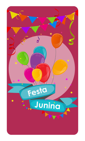 Festa Junina Holiday Background. Traditional Brazil June Festival Party. Midsummer Holiday. Vector illustration with Ribbon and Flags.のイラスト素材