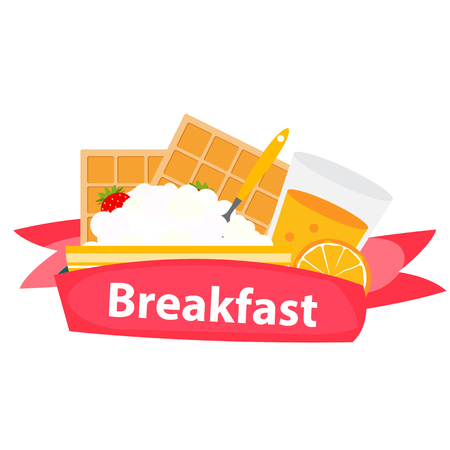 Breakfast Cereal Oatmeal and Orange Juice, Icon in Modern Flat Styleのイラスト素材