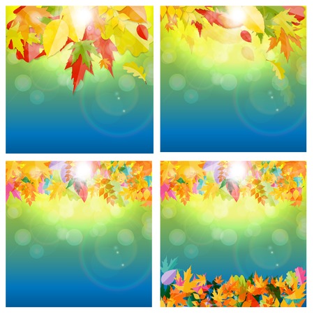 Shiny Autumn Natural Leaves Background Set.のイラスト素材