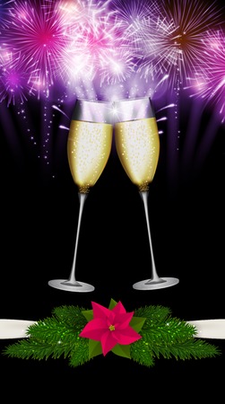 Abstract Beauty Merry Christmas and New Year Background with Glasses of Champagne. Vector Illustration EPS10のイラスト素材